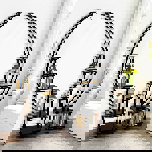 Living and Home 2pcs Half-Moon-Shaped Stand Display Shelf Plant Stand Bookshelf with Wheels