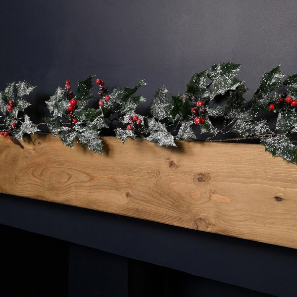 Samuel Alexander 1.8m Frosted Green Holly Leaf & Berry Glitter Garland Christmas Decoration