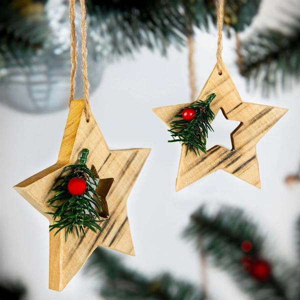 5cm Wooden Craft Star Shape Tree Hanging Decoration for Christmas Indoor Displays image 4
