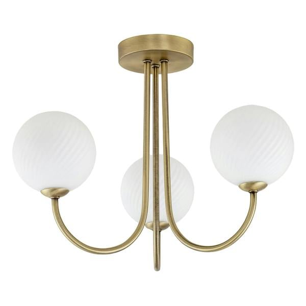 Modern Antique Brass Plated Ceiling Light Fitting with Swirl Glass Image 1