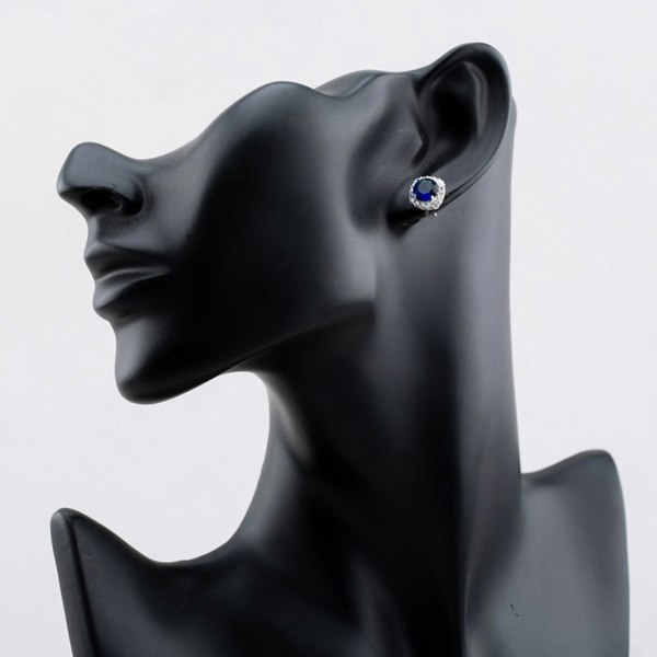 T. H. Baker Sterling Silver Rhodium Plated White & Blue Cubic Zirconia Stud Earrings 8.57.0045