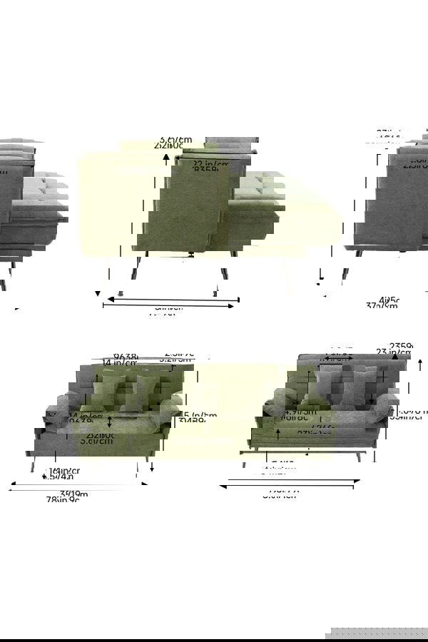Living and Home 3-Seater Green Contemporary Convertible Sofa Bed with 2 Pillows