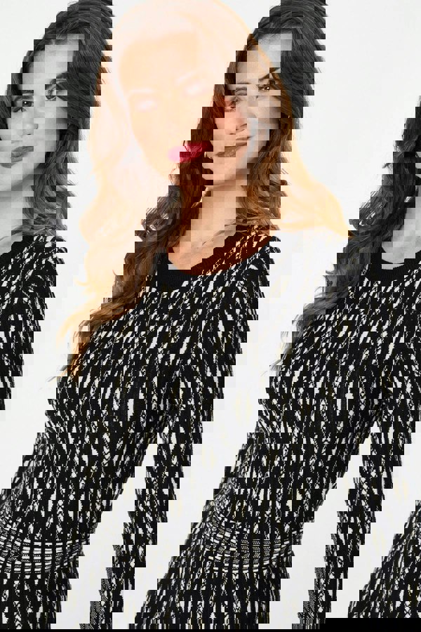 Black | Geo Print Knit Skater Midi Dress
