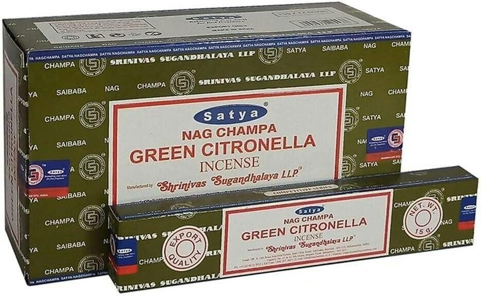 Satya Green Citronella Incense Sticks, 12 x 15g Packs