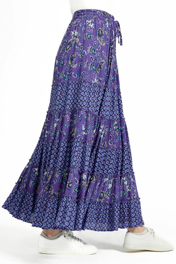 Mudflower Paisley Print Tiered Maxi Skirt