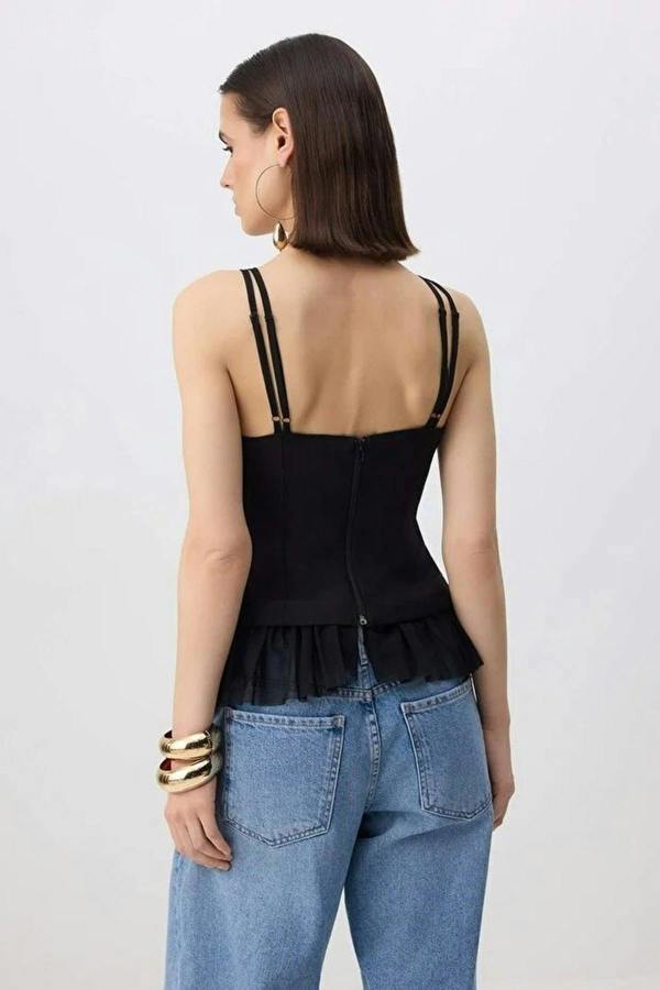 WOVCOR Tulle Detailed Elegant Woven Blouse