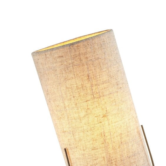 Happy Homewares Sleek Antique Brass Metal Table Lamp with Cylindrical Linen Shade