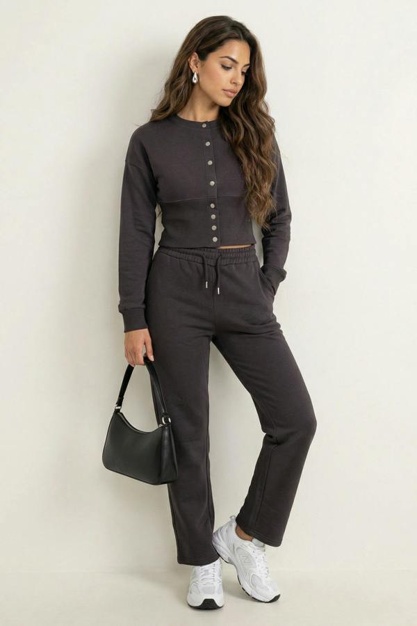 Urban Bliss Corset Top And Wide Leg Set Charcoal