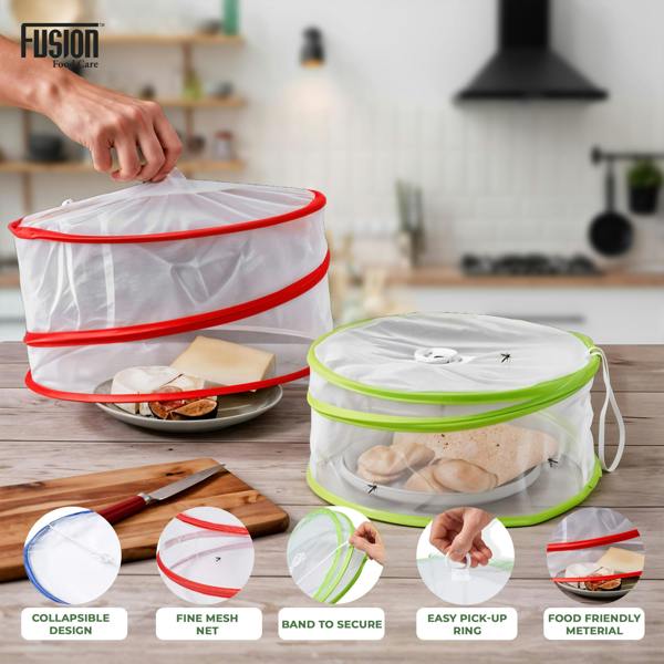 Fusion Food Care Collapsible Pop Up Food Covers 3 Pack Fine Mesh Food Tent Protectors for Kitchen, BBQs, Picnics, Camping & Outdoor Dining