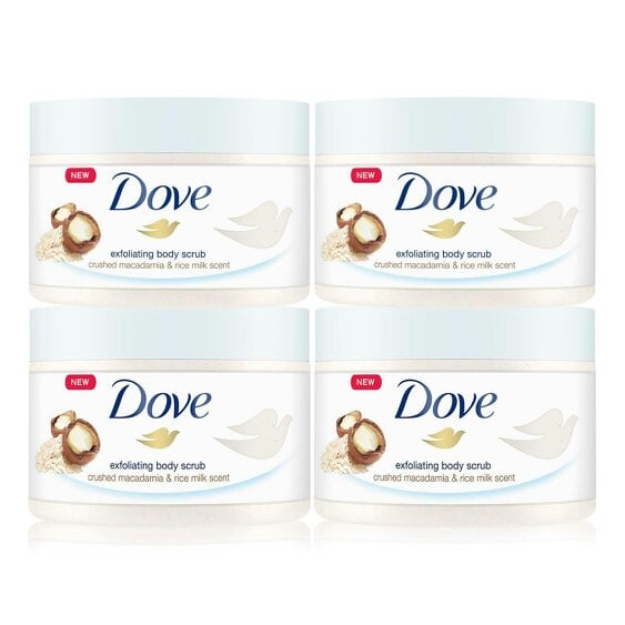 Dove Exfoliating Body Scrub Crushed Macadamia & Rice Milk, 225ml 4 Pack