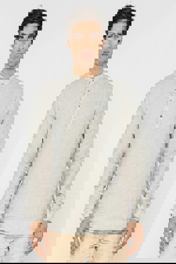 ENORSIA Men's Band Collar Linen Shirt