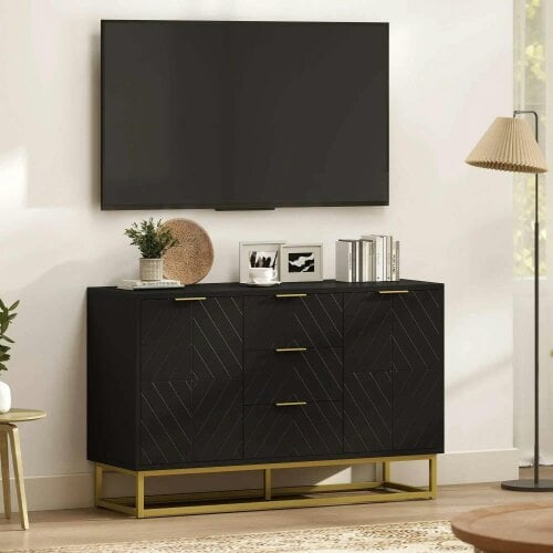 Sideboard with 3 Drawers and Adjustable Shelves for Living Room - Black