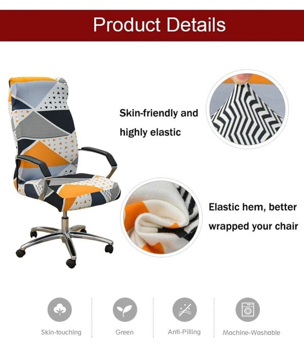Anyseat Office Chair Cover Black Dark Gray Pattern Large Non-Slip Rotating Seat Case Universal Armrest Chair Protector