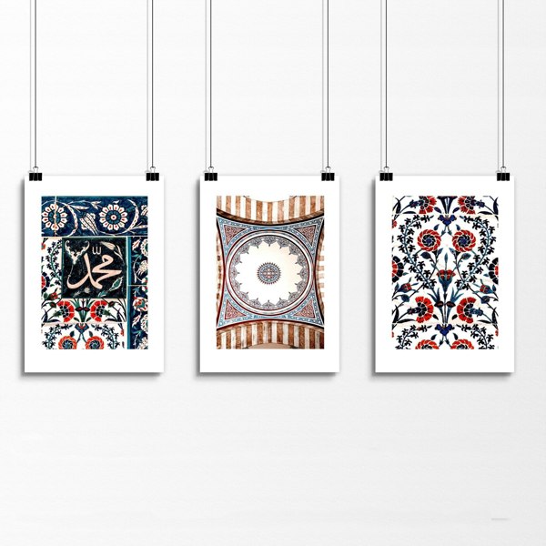 Islamic mosaic wall art | set of 3 pictures for hallway