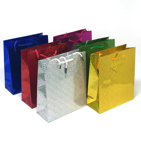 Shatchi Medium Holographic Paper Gift Bags, Assorted Colours, Pack Sizes for Celebrations