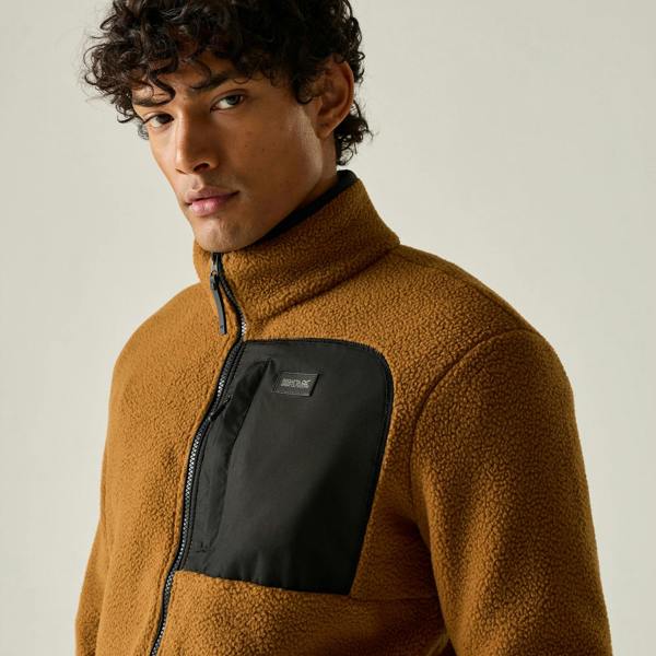 Regatta Mens Frankie Borg Fleece Jacket - Rich Tan/Black - 