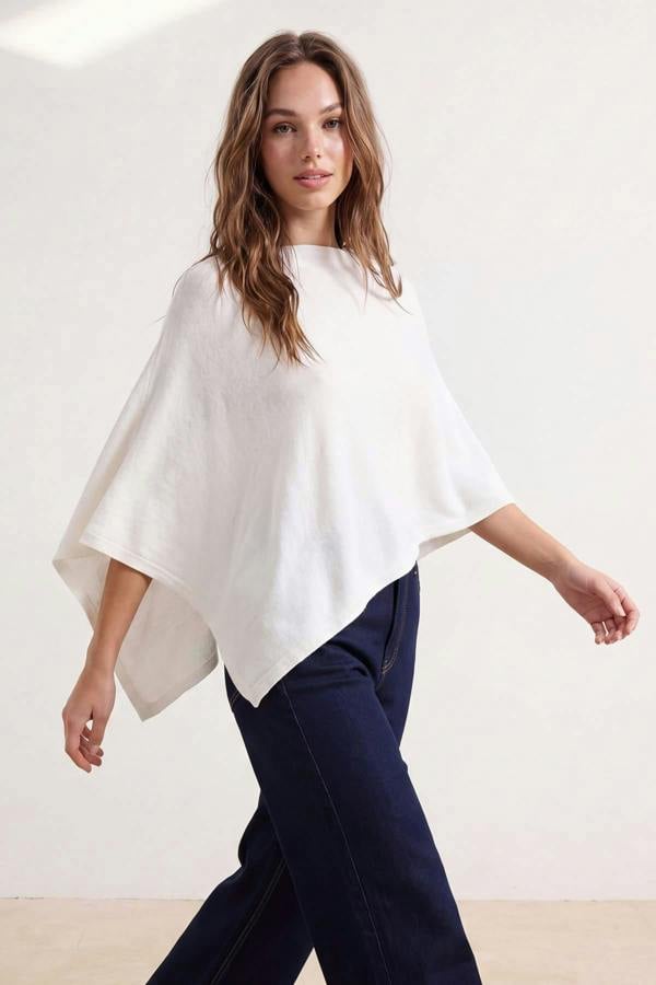 Boat Neck Batwing Sleeve Oversize Knit Poncho