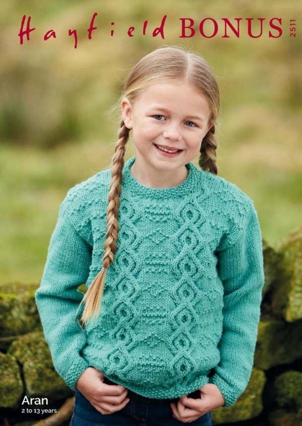 Hayfield Bonus Aran Knitting Pattern 2511, Sweaters for Kids, 2 - 13 Years
