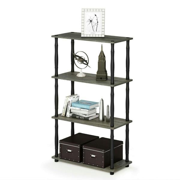 WALPLUS Versatile Turn-N-Tube 4-Tier Multipurpose Shelf Display Rack with Classic Tubes, French Oak Grey/Black, /BK for Entryway - SKU 18034GYW