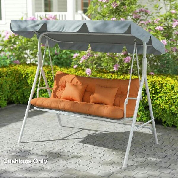 Outdoor Seat Cushions Back Cushion with 2 Pillows, Water Repellent Seat Pads for 3-Seater Chair, Orange