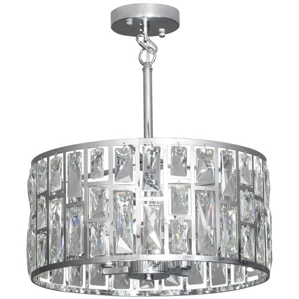 Silver-tone chandelier with clear glass prisms and faceted ring shade