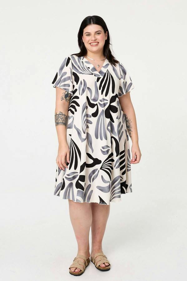 Grey | Curve Angel Sleeve Relaxed Midi Dress