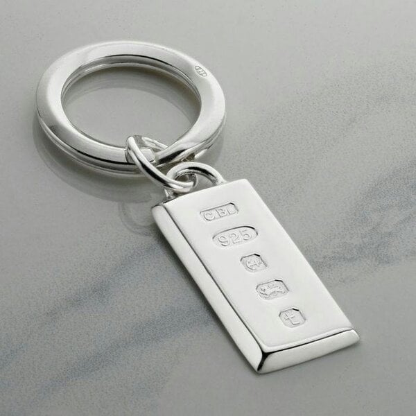 Christopher James of London Sterling Silver Large Heavy Custom Hallmarked Ingot Keyring With Optional Engraving