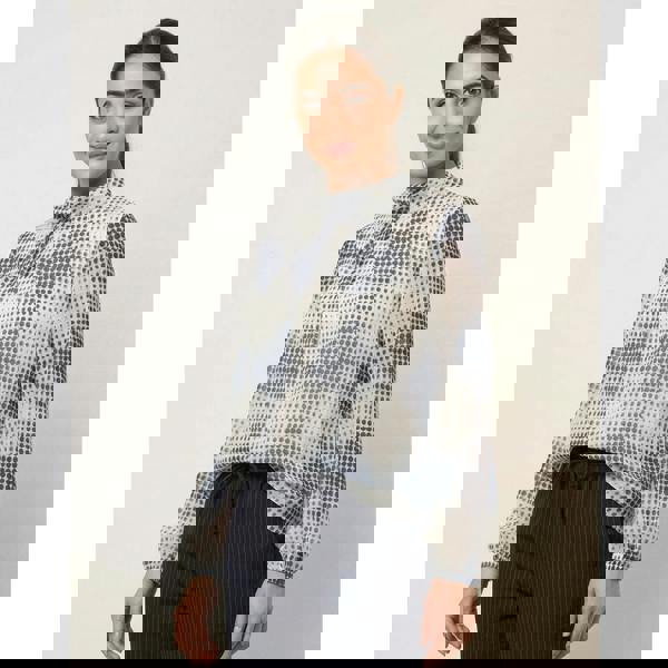 Blue Vanilla Spot Print Puffball Cowl Neck Blouse