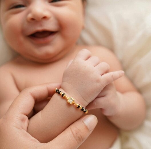 The Colourful Aura Baby Nazaria Black Bead Gold Bracelet | Indian Evil Eye Protection Bracelet