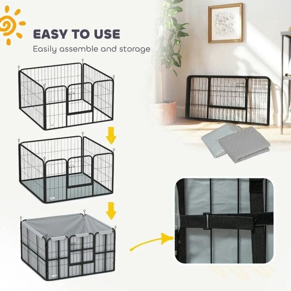 Steel Dog Whelping Box with Washable Whelping Pad, Wind-Resistant Cloth, for Small, Medium Dogs, 102 x 102 x 60cm