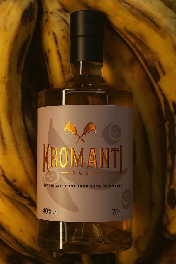 Delicious Plantain Rum garnished with fresh plantain, showcasing its vibrant colour.