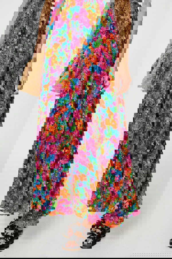 Pink | Floral V-Neck Short Sleeve Maxi Dress