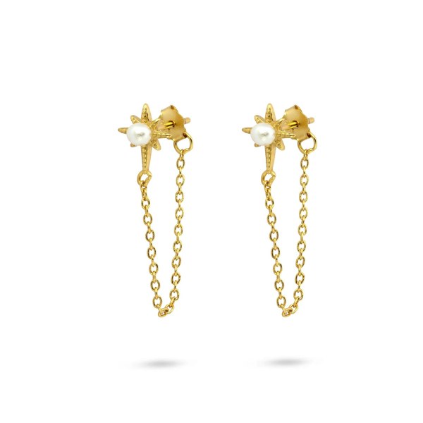 Gold Trip Pearl Star Chain Drop Earrings