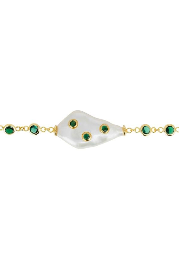 Latelita Polka Dot Baroque Pearl Bracelet Gold Emerald
