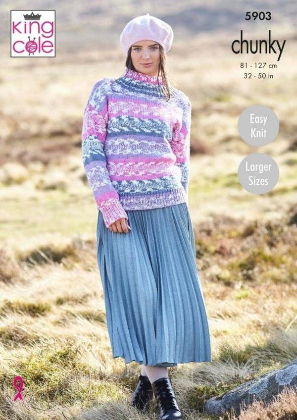 King Cole Nordic Chunky Knitting Pattern 5903, Sweaters for Women, 32 - 50 Inches - Easy