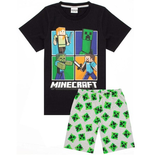 Minecraft Boys Short Pyjama Set - Black/Heather Grey/Green