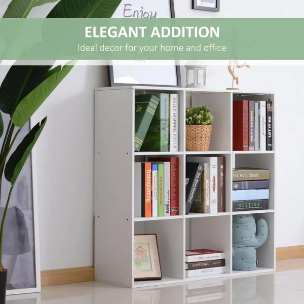 White storage shelf with open cubbies and a hinged cabinet section with closed doors.