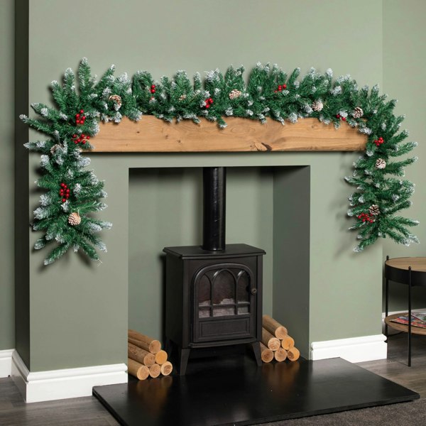 Samuel Alexander 2.7m Snow Tipped Christmas Garland with Red Berries, Cones & Bullet Tips