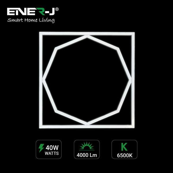 ENER-J 60x60cm LED Frame Panel Light with Hexagon Inner Lights, 40W, Cool White | Single Pack - 6500K