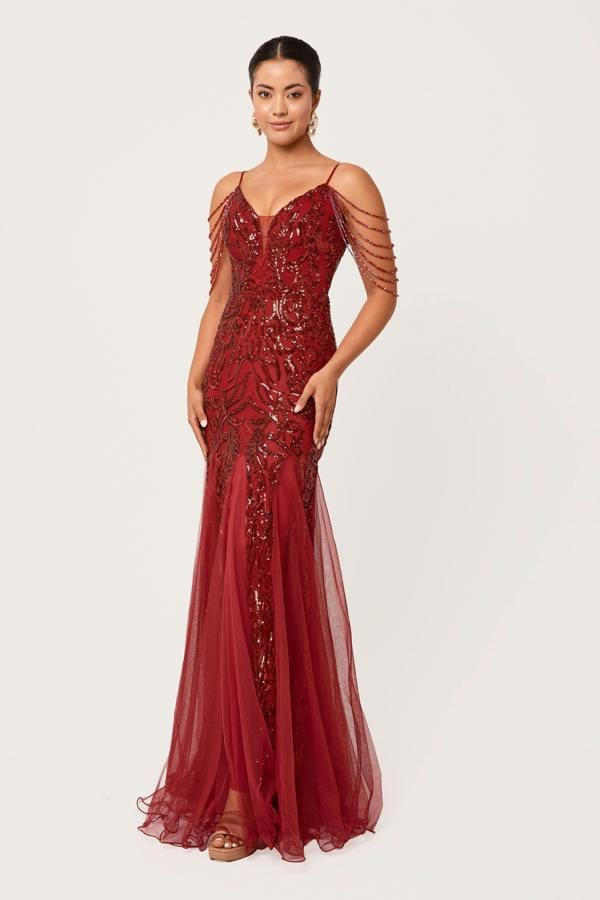 LuvForever Vinora - Wine Sequin Maxi Dress