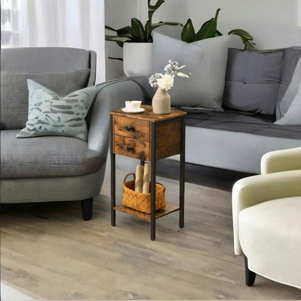 Modcraft Slim Industrial Bedside Table with 2 Drawers