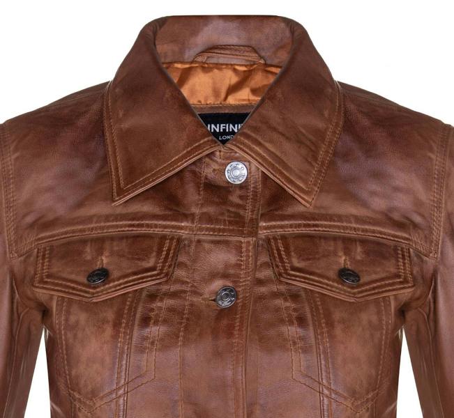 Infinity Leather Womens Leather Trucker Jeans Jacket-Anderlecht
