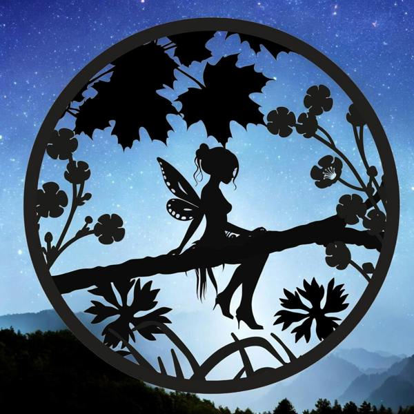 EDH Door Hardware Fairy Silhouette Solar Backlit Wall Art – 50 x 50 CM | Solar-Powered Metal LED Wall Décor for Indoor & Outdoor |  Garden Art