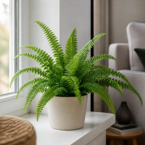 Boston Fern in White Ceramic Pot – Air-Purifying Gift for Plant Lovers - 1 - Matt Cream Ceramic Pot