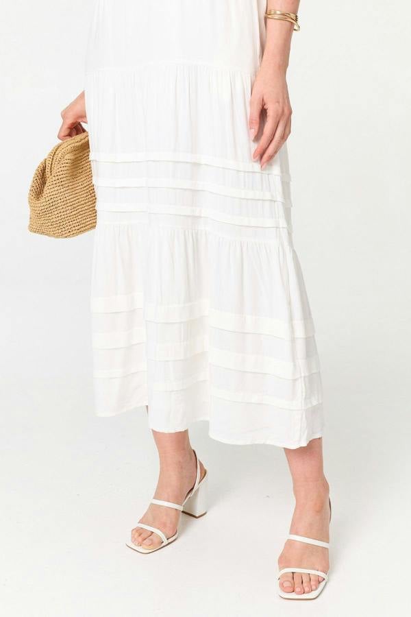 White | Cami Strap Tiered Midi Dress
