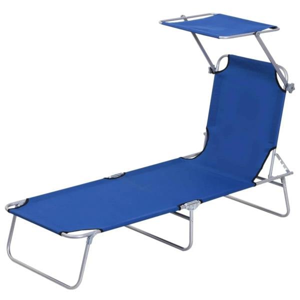 Blue reclining sun lounger with adjustable backrest, silver steel frame