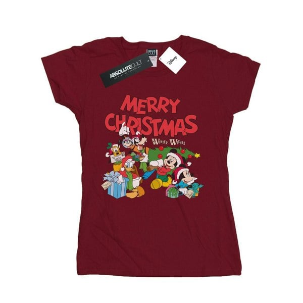 Disney Womens/Ladies Mickey And Friends Winter Wishes Cotton T-Shirt - Burgundy