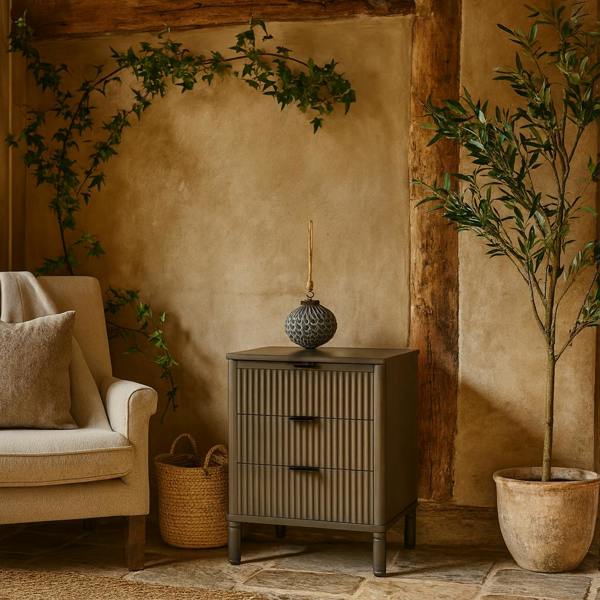Wyld Haus Sagevale Ribbed 3 Drawer Bedside Table