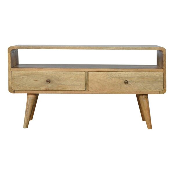 Wyld Haus Urbino Curved Oak Mango Wood Low TV Media Unit 2 Drawers