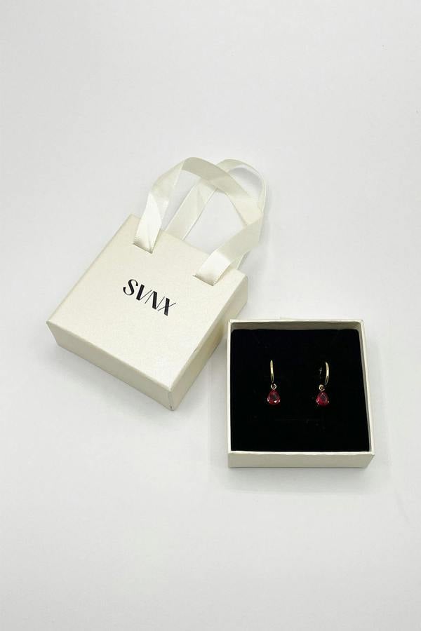 SVNX Rhinestone Teardrop Earrings in Red - Gift Boxed